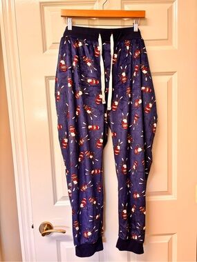 Mens XL Sock Monkey Velour Cozy Navy Blue Lounge Joggers/Pajama pants